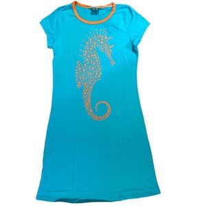 Haley and the Hound Amelia T-Shirt Dress - Seahorse - Pink and Green -XS NEW